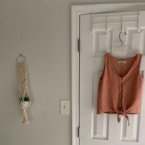 Made well Texture & Thread Button Front Tie Tank